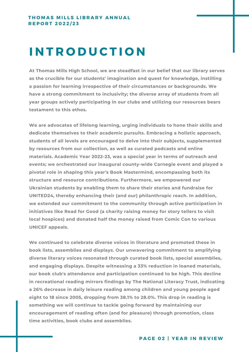 LibraryTmhs's tweet image. 😁📚📚I'm totally with @Elizabethutch on the importance of producing a library annual report. It's such a great way of celebrating all the year's #library achievements. 15 pages of work just completed and emailed out! #GreatSchoolLibraries 😄📚📚