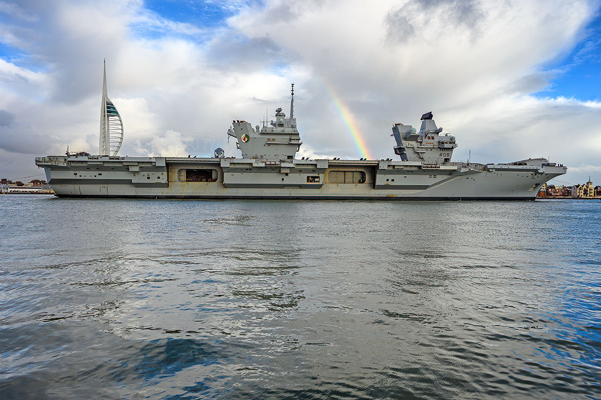 MaritimePhotos's tweet photo. The rainbow warrior. @HMSQNLZ resuming her NATO deployment after a brief pitstop @HMNBPortsmouth #CSG23 #aircraftcarrier https://t.co/ggk0M0jVfL