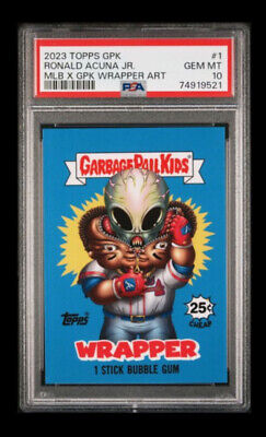 HR_cards's tweet photo. 2023 topps mlb x gpk #1 ronald acuna jr. ; wrapper art SSP gem PSA 10  (POP 1) #ad #baseballcards https://t.co/ZzaG4gchjQ https://t.co/oxjxyLlFDe