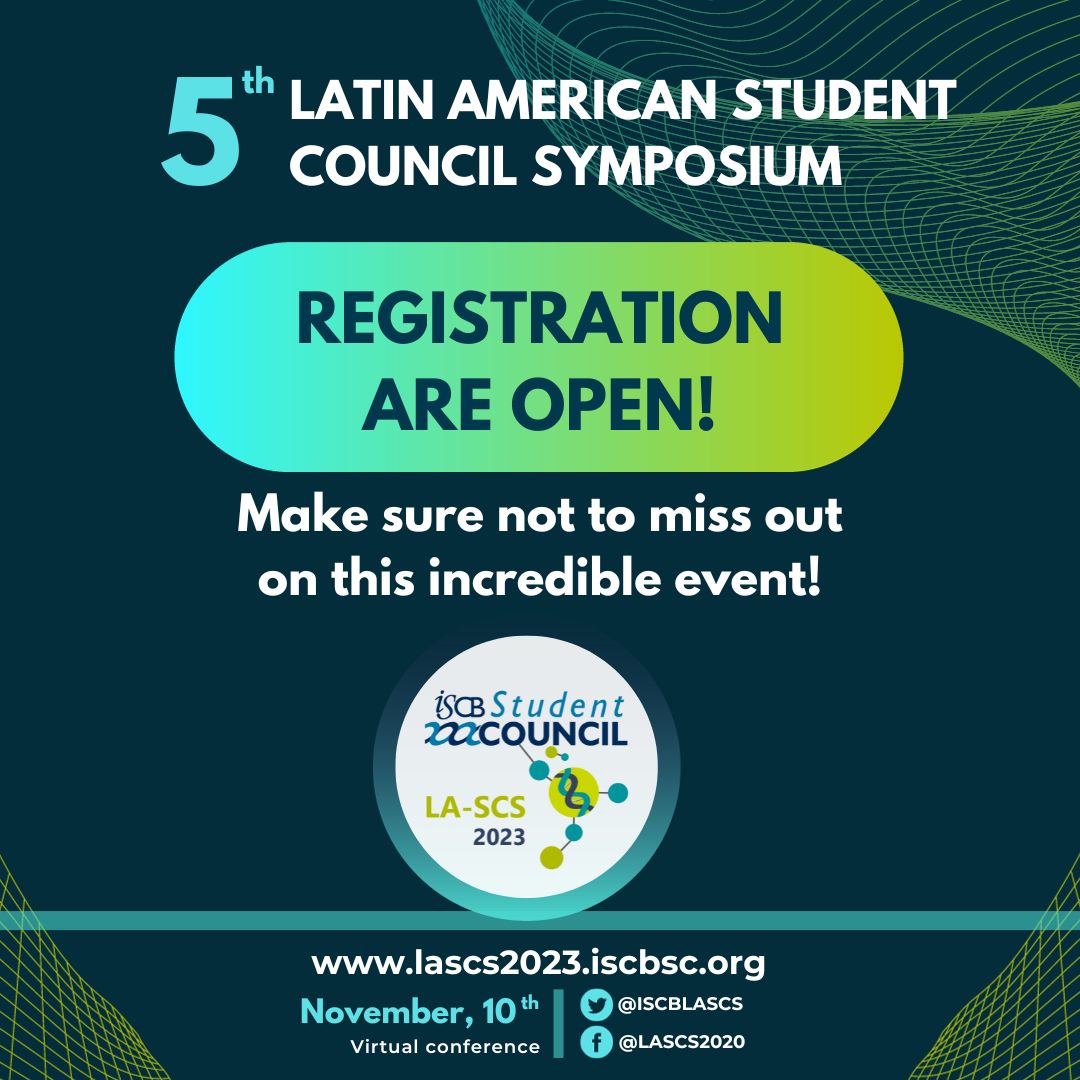 Registration is now #open for the Latin American Student Council Symposium 2023 #LASCS2023 

iscb.org/cms_addon/regi…

#Bioinformatics #Genomics #Proteomics and #More