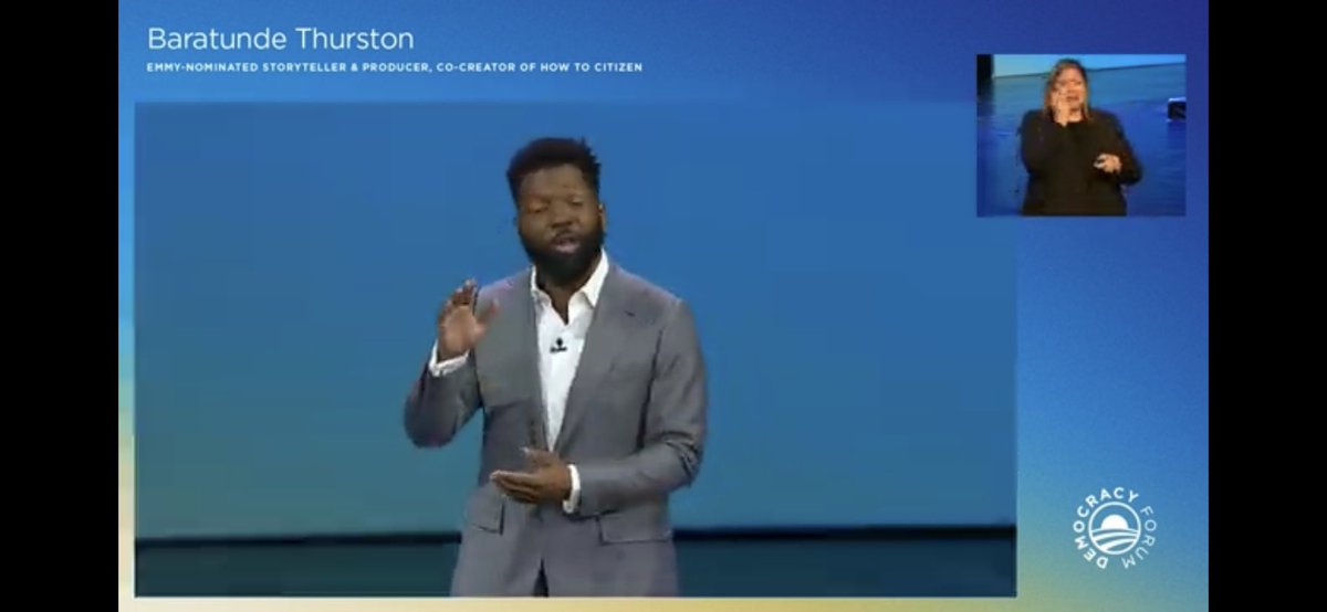 🔴 LIVE: @baratunde kicks off @ObamaFoundation’s #DemocracyForum with a inspiring message on “how to citizen” 👉🏼 participate 👉🏼 understand power 👉🏼 commit to the collective 👉🏼 invest in relationships Yes, we will! Make noise for #democracy!