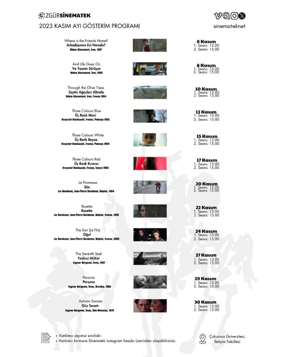 Özgür Sinematek'in 2023 Kasım ayı gösterim programı yayında!