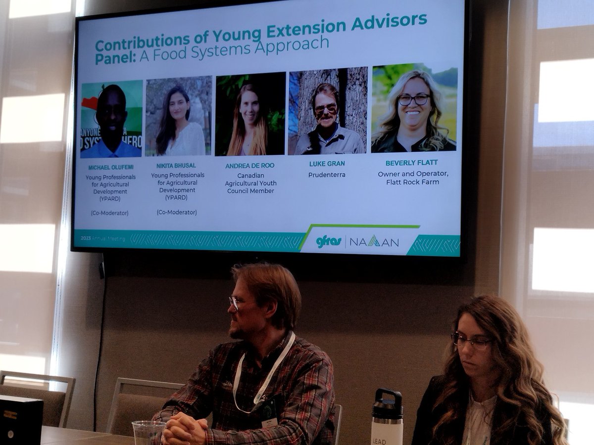 ypardusa's tweet photo. YPARD North America's panel at the #GFRAS2023 Annual Meeting emphasized the need for public-private partnerships and youth inclusion in food policy discussions to empower young agricultural leaders in shaping a #sustainable #foodsystem. @CSUSystem @ypardcanada https://t.co/XvaLCDb8Af