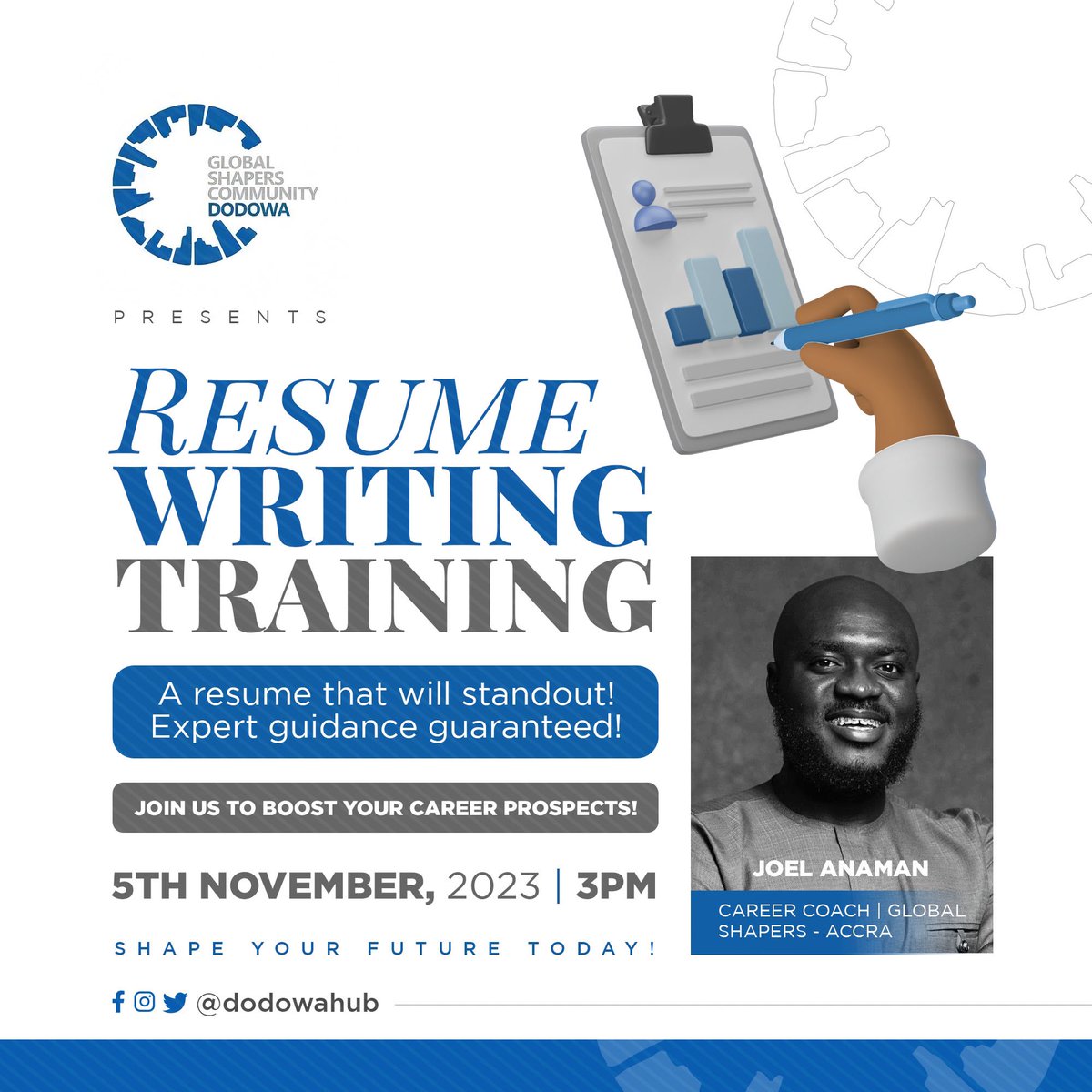 Your professional journey deserves the best guidance. Join us on November 5th for an exclusive CV training with our expert career coach. Elevate your career aspirations! 🚀 #CareerSuccess #CVTraining #GlobalShapersDodowa
