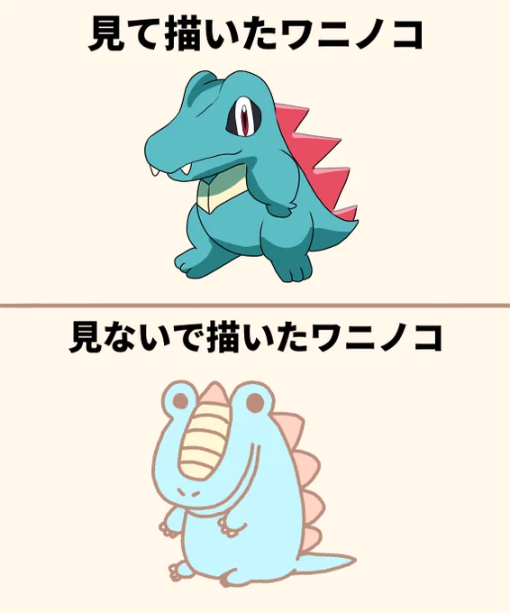 資料あり・なしで描いたワニノコ