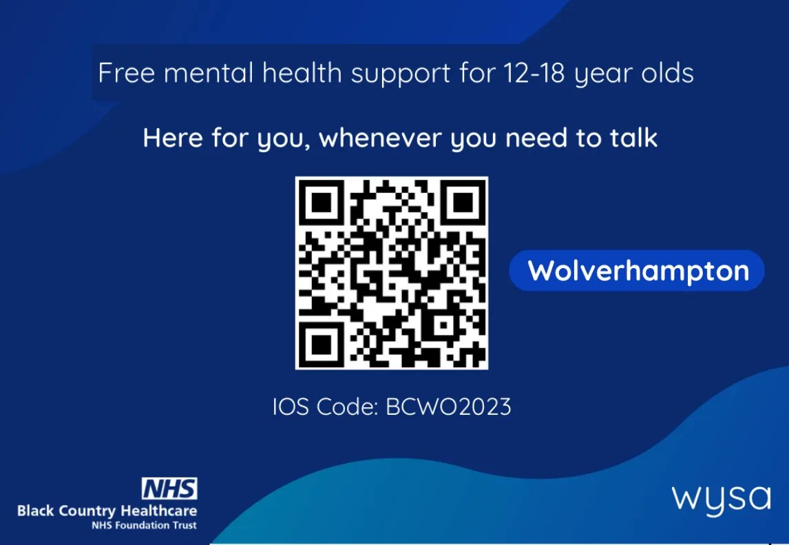 CAMHS_BCHFT's tweet image. Have you downloaded Wysa yet?

Wysa is a clever AI app that helps and supports children and young people who may be experiencing difficulties with low mood, anxiety, and sleep.

Scan the QR code and enter your areas code for free premium access.

#app #mentalhealth #youngpeople