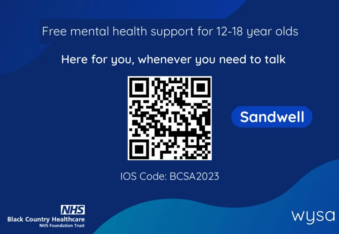 CAMHS_BCHFT's tweet image. Have you downloaded Wysa yet?

Wysa is a clever AI app that helps and supports children and young people who may be experiencing difficulties with low mood, anxiety, and sleep.

Scan the QR code and enter your areas code for free premium access.

#app #mentalhealth #youngpeople