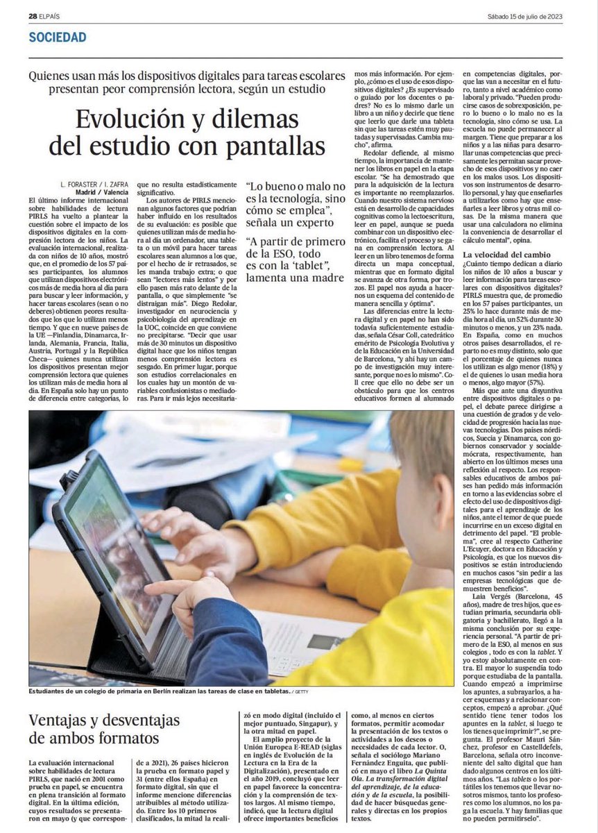 Mantener los libros en papel en la etapa escolar "Cuando nuestro sistema nervioso está en desarrollo de capacidades cognitivas como la lectoescritura, leer en papel, aunque se combine con dispositivos electrónicos, facilita el proceso y se gana en compresión lectora"