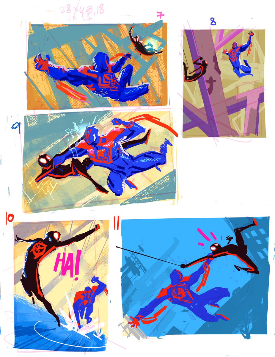 hombreoctubre's tweet photo. Some of the designs I could do for the Annecy Festival’s print back in 2022. The winner was #16 THE LAST ONE! Good things don’t use to come easily 😅 #spiderverse #spiderman2099 #milesmorales #spidermanacrossthespiderverse #Annecy #sonypicturesanimation https://t.co/JHsYRB6sPZ