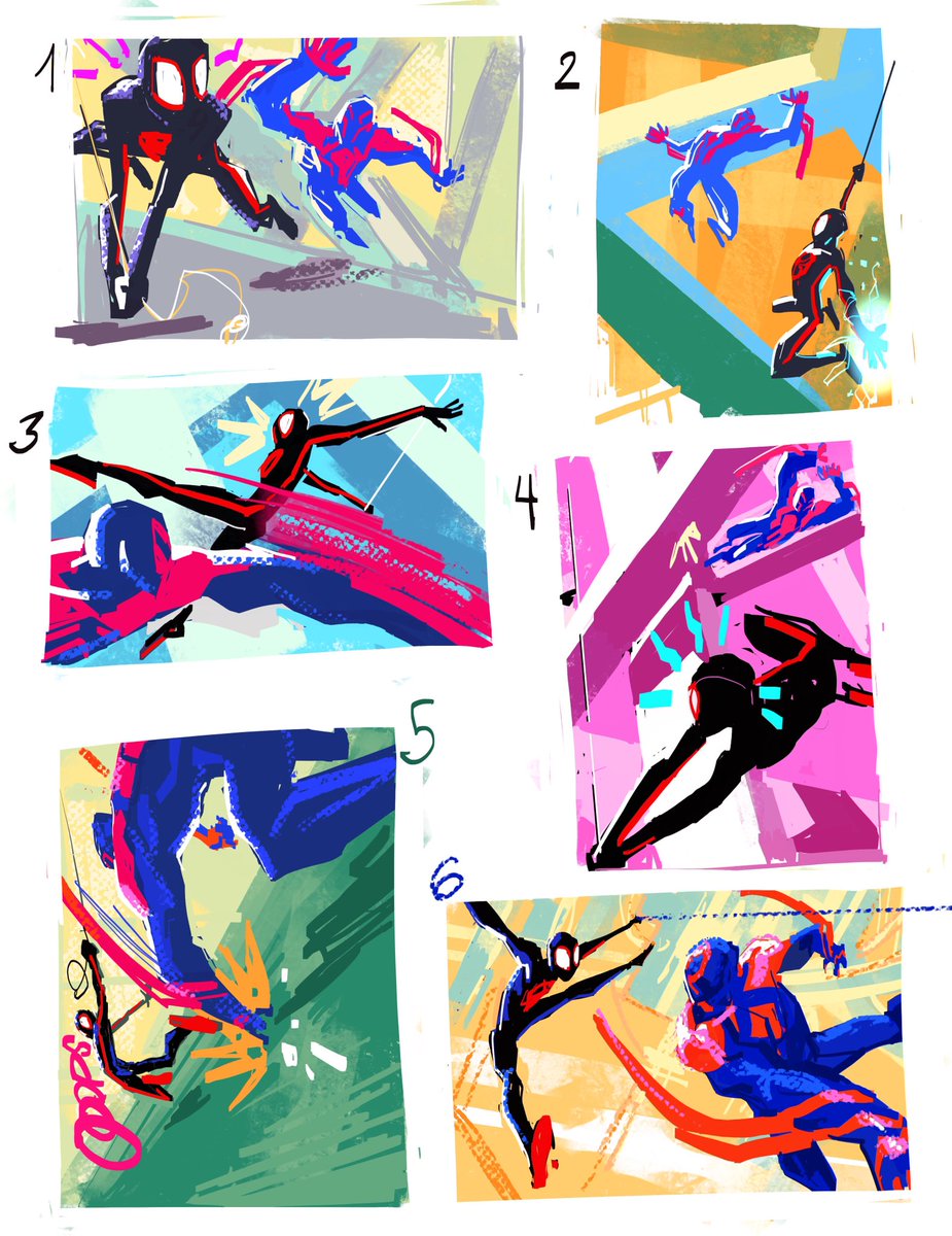 hombreoctubre's tweet photo. Some of the designs I could do for the Annecy Festival’s print back in 2022. The winner was #16 THE LAST ONE! Good things don’t use to come easily 😅 #spiderverse #spiderman2099 #milesmorales #spidermanacrossthespiderverse #Annecy #sonypicturesanimation https://t.co/JHsYRB6sPZ