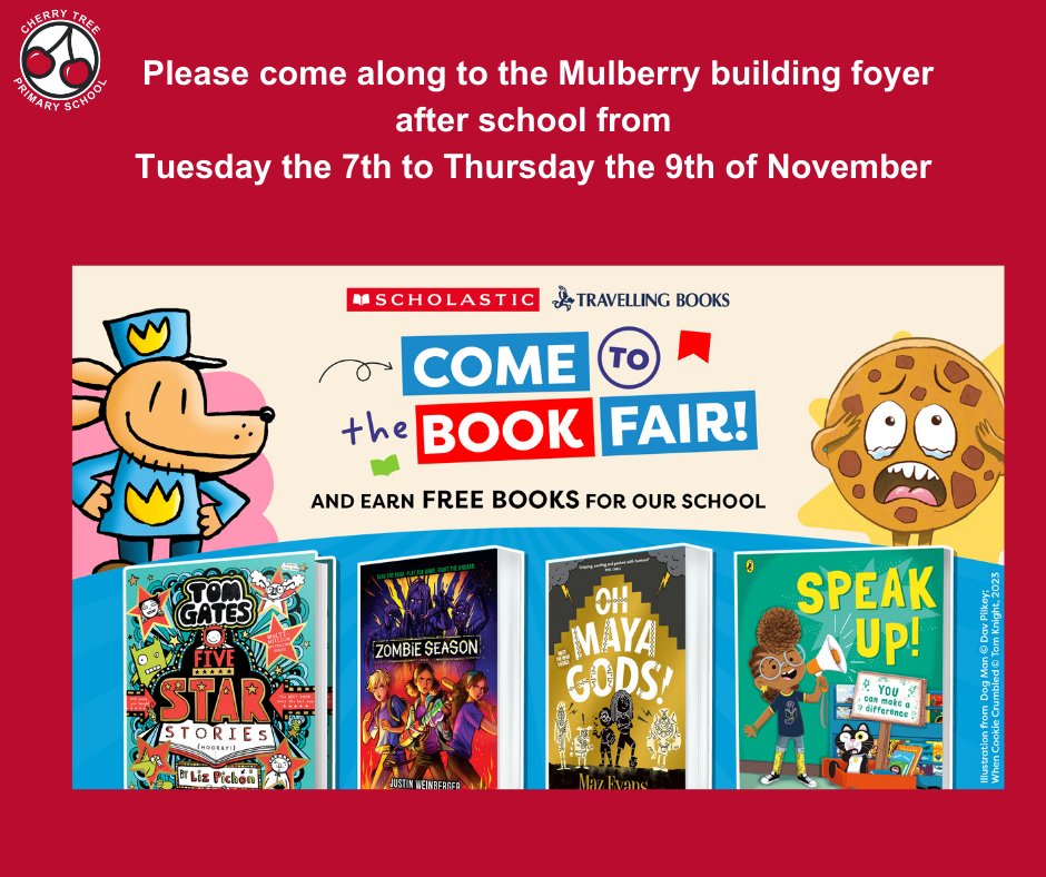 Cherry Tree Primary School (@cts_watford) on Twitter photo The Scholastic Book Fair is visiting <a href="/CTS_Watford/">Cherry Tree Primary School</a>. There is a fabulous selection of books suitable for all ages. Buy festive gifts while earning money to invest in our school & class libraries. Card or cash payments are accepted. #ShareYourFair The Scholastic Book Fair is visiting <a href="/CTS_Watford/">Cherry Tree Primary School</a>. There is a fabulous selection of books suitable for all ages. Buy festive gifts while earning money to invest in our school & class libraries. Card or cash payments are accepted. #ShareYourFair
