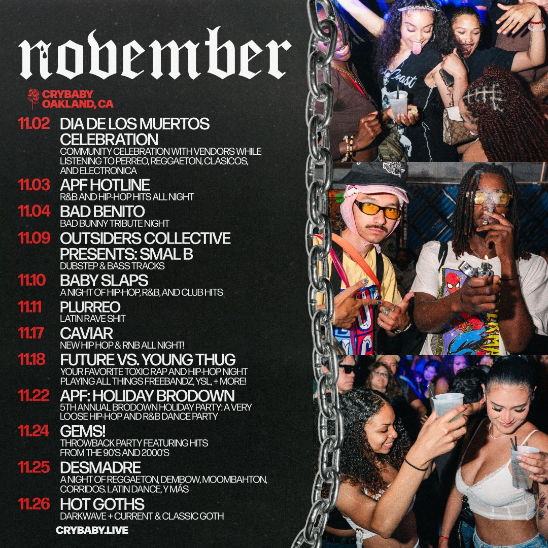 🚫 It’s No Flop November 🚫 Bringing you only quality events all month long (and every other month tbh) 🤌   

Tix at crybaby.live 🌹