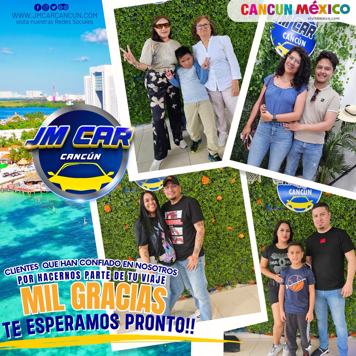 jmcarcancun's tweet photo. 📷Agradecemos infinitamente a nuestros clientes por hacernos parte de sus emocionantes viajes y aventuras por la Riviera Maya! #cancun #playadelcarmen #rentadeautos #alquilerdeautos #jmcarcancun https://t.co/XPepXW4oXL