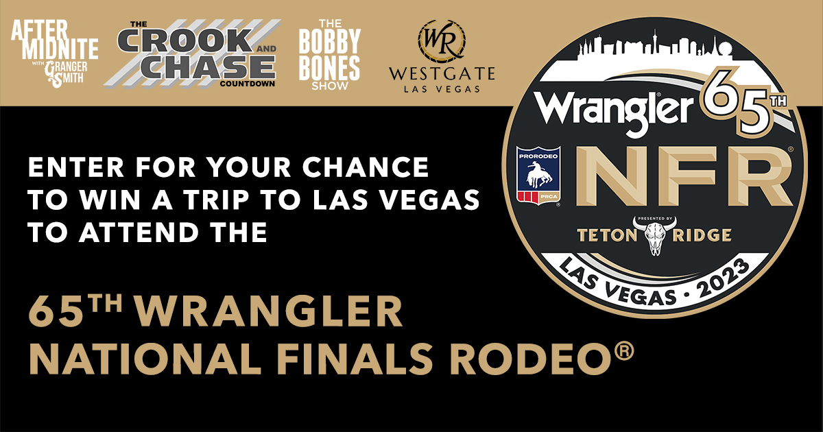 Let’s Rodeo at NFR! Enter now to win a trip for 2 incl $1,500 airfare allowance, 2-night stay @ Westgate Las Vegas, and more! The winner & 1 guest will attend the 65th Wrangler NFR with Lainey Wilson opening on December 15th in Las Vegas. Enter here! ihr.fm/3F9yOZE