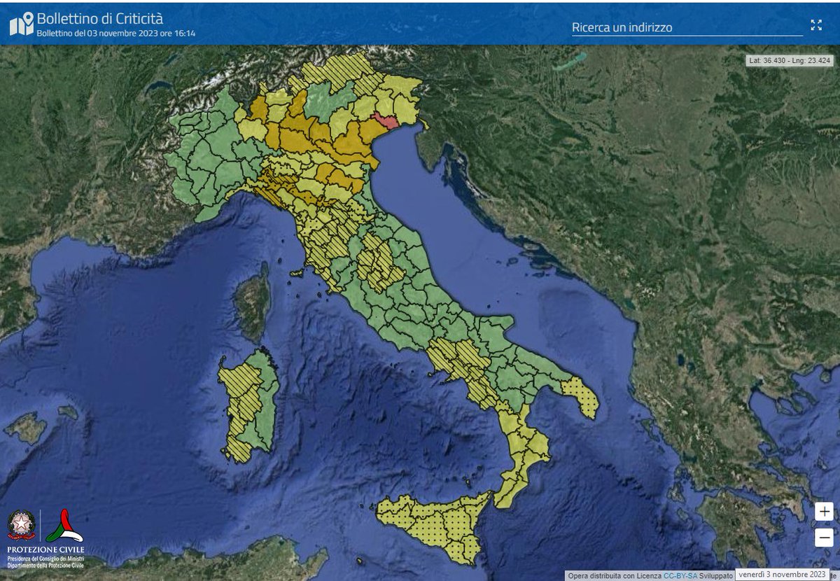 Ancora piogge e venti forti al Sud. In arrivo nuova intensa perturbazione al Nord e su alta Toscana.
Sabato #4novembre
🔔🔴#allertaROSSA in Veneto
🔔🟠 #AllertaARANCIONE in 4 regioni
🔔🟡 #AllertaGIALLA in 14 regioni 
Qui l'avviso meteo del #3novembre: bit.ly/avvmeteo3novem…