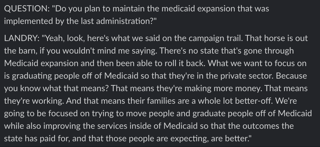 rjamesfinn's tweet photo. .@tatereeves and @JeffLandry were each asked Wednesday about Medicaid expansion. The MS Republican Governor and LA Republican Gov.-elect gave very different answers, illustrating divergent paths their states have taken on the issue #lalege #lagov #mslege
https://t.co/Zb9SGC8LVa https://t.co/LgJOhoWzEV