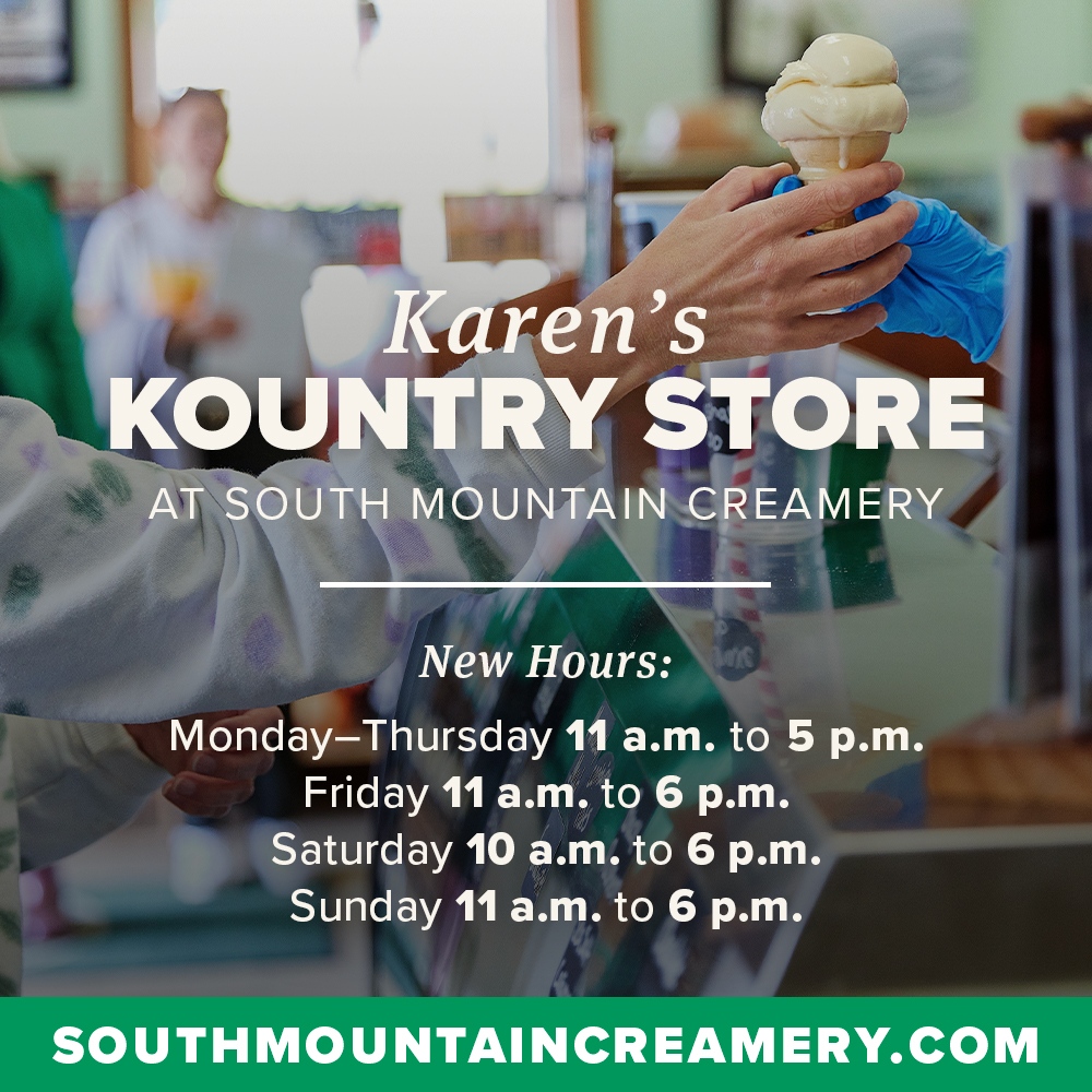 As the seasons change, we've updated our hours for Karen's Kountry Store at our home farm in Middletown, Maryland: 

Monday to Thursday – 11 a.m. to 5 p.m.
Friday – 11 a.m. to 6 p.m.
Saturday – 10 a.m. to 6 p.m.
Sunday – 11 a.m. to 6 p.m.
