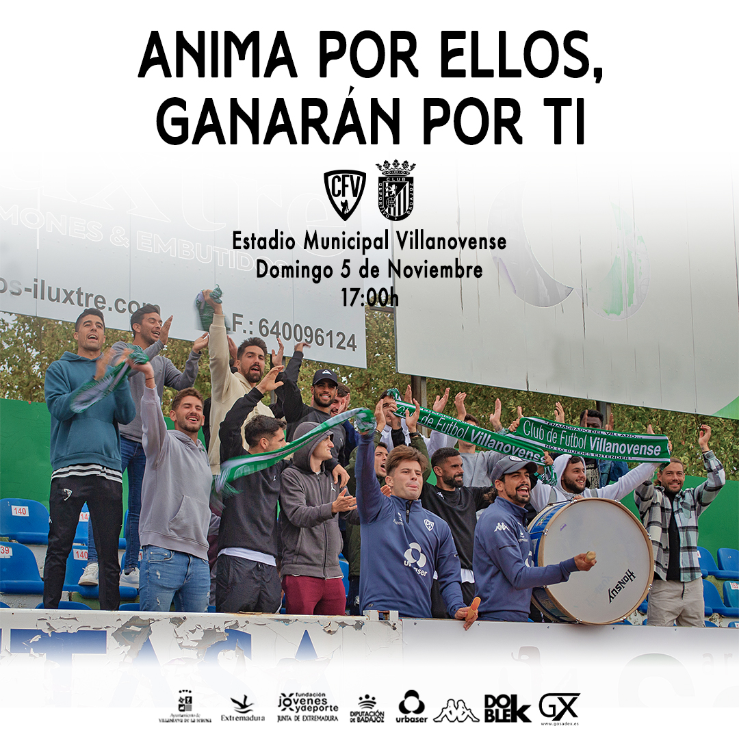cfvillanovense's tweet photo. ¡¡ANIMA por ellos, GANARÁN por ti!!🫵💚

🆚 @CDBadajoz
🏟️ Estadio Municipal Villanovense
🗓️ Domingo 5 de noviembre
🕔 17:00h

#avantivillano 
#cfvillanovensecdbadajoz https://t.co/9hzXflVl5N