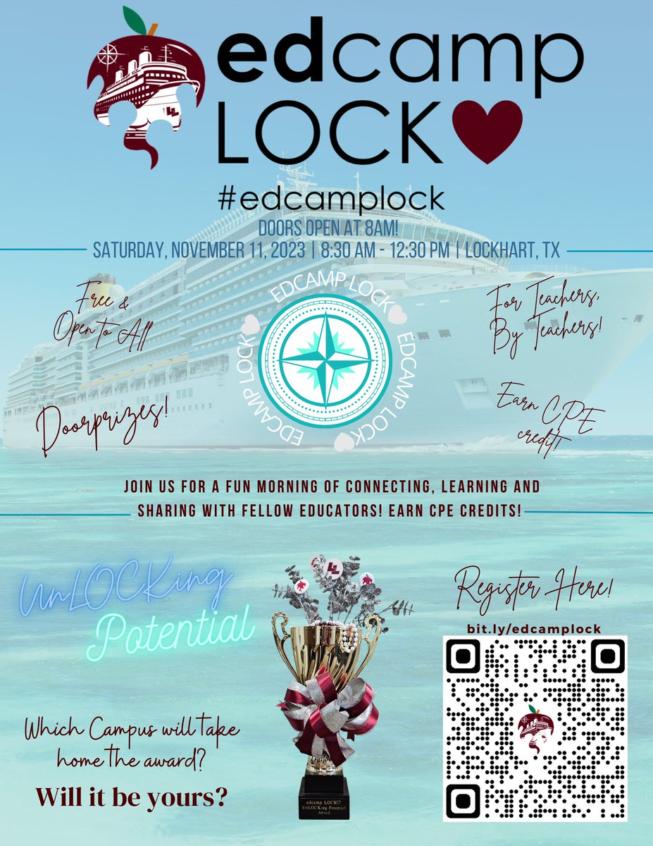It's almost time for @EdCampLock! Who will get the coveted UnLOCKing Potential Trophy and an EPIC year of bragging rights?! Will it be @SomoslosLions, @KarenNi15916080, @adamsmiller77, @drBenGrijalva, @emileemarshall, @GriebelJamee, @moni_0315, @CFELISD or @lockhartpridehs?