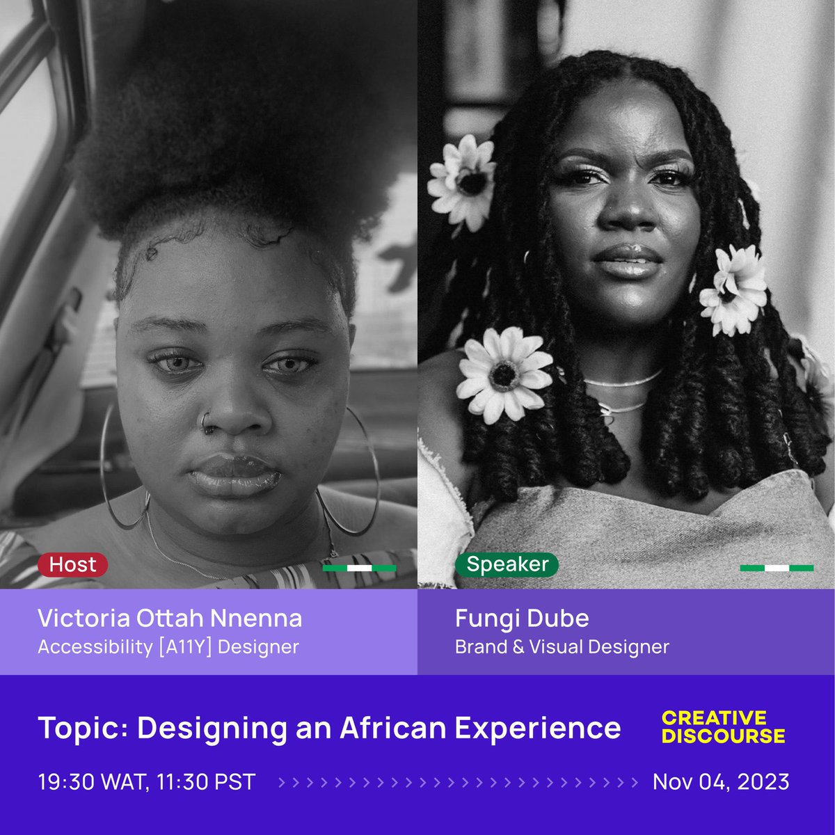 CrDiscourse's tweet photo. 🎉Excited to announce that we will be hosting @fungi_dube for this week's session of our Twitter spaces discussion. She will be speaking on “Designing an African Experience”. Our host is @ToriaNnenna.

This is a session you don't want to miss.  Set a Reminder!
#creativediscourse https://t.co/KsIQj1o6PC