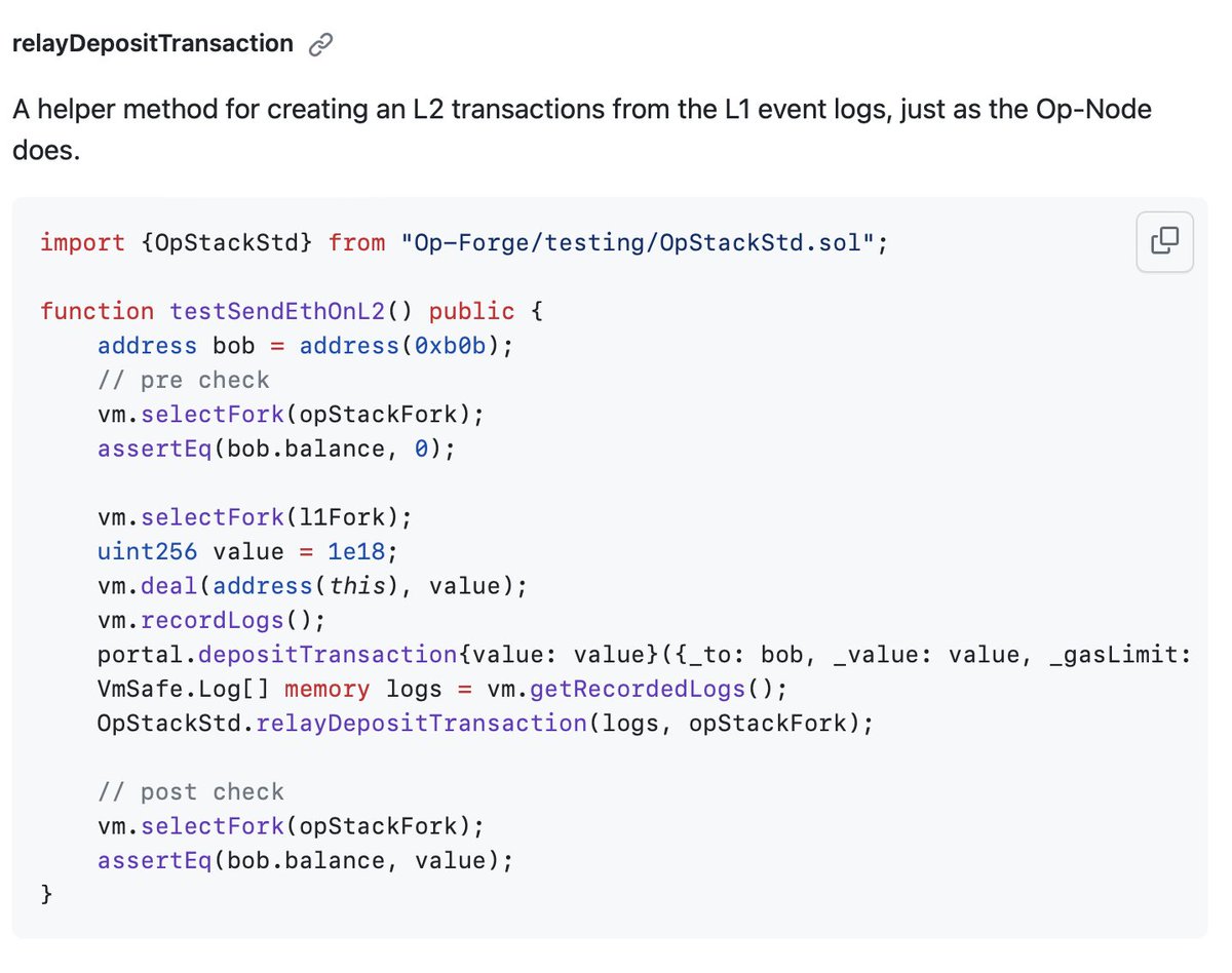 Trying to test cross-chain interactions can be annoying. Made this repo to help. Currently supports creating L1 -> L2 calls, using event logs, the way the Op-Node does. 

PRs welcome :) github.com/wilsoncusack/O…