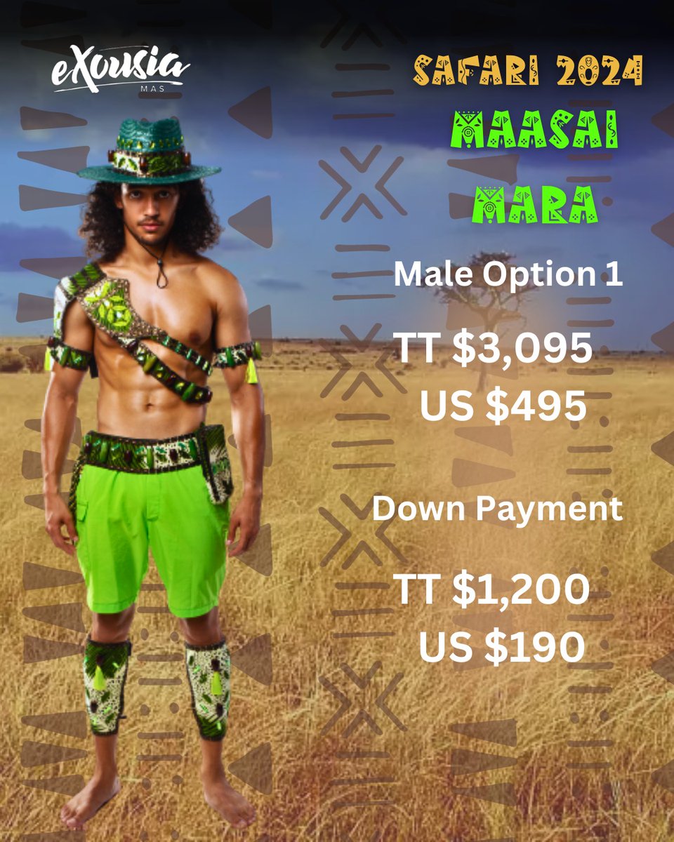ExousiaMas's tweet photo. Exousia Mas presents Maasai Mara.

Register today for as low as $300 TTD.

https://t.co/mEMjDctlNh

#trinidadcarnival2024 #trinidadandtobago https://t.co/Gra6e8IjEV