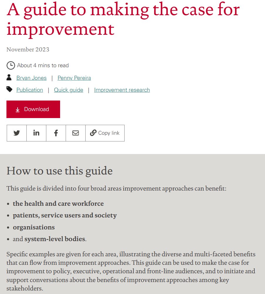 Helen Bevan (@helenbevan) on Twitter photo How can systems & organisations improve their capability for getting great outcomes on a sustainable basis? By implementing continuous improvement on a system-wide basis. So it's very helpful that <a href="/HealthFdn/">The Health Foundation</a> has published two new briefing papers:
1) Improvement as mainstream How can systems & organisations improve their capability for getting great outcomes on a sustainable basis? By implementing continuous improvement on a system-wide basis. So it's very helpful that <a href="/HealthFdn/">The Health Foundation</a> has published two new briefing papers:
1) Improvement as mainstream