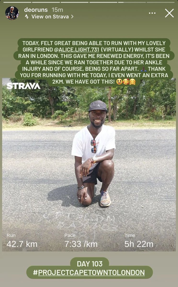 polcatb's tweet image. Day 103 of #projectcapetowntolondon
Support Deo’s journey 
Repost, share, read his story
#runningforjustice
#DonateNow 
gofund.me/c144d00a 
👆link to donate