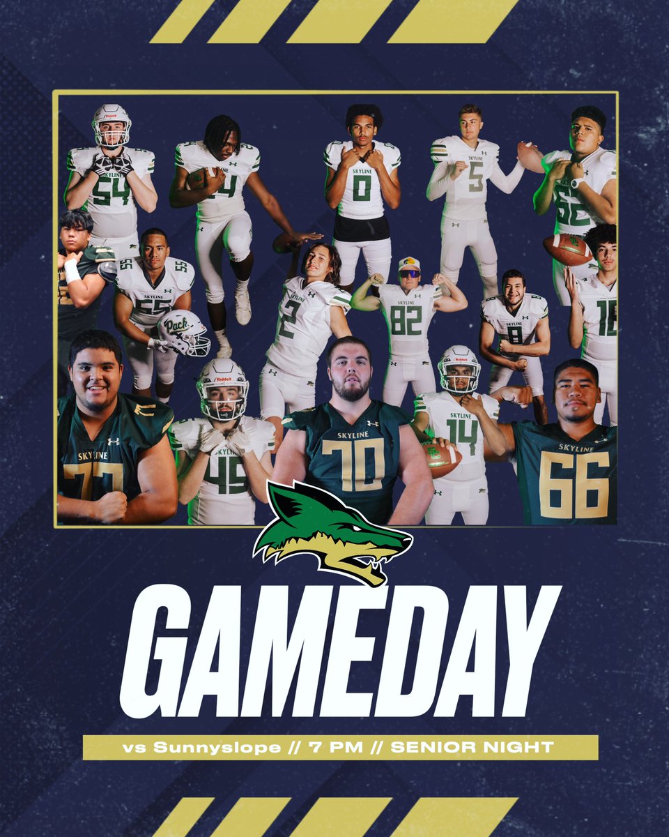 Skyline Coyotes Football (@footballcoyotes) on Twitter photo Tonight we honor our SENIORS for their 4 years of hard work! KICKOFF 7pm vs Sunnyslope! BE EARLY! BE LOUD! PACK THE DEN! #FearTheHowl #AttitudeAndEffort #WeNotMe <a href="/gridironarizona/">Gridiron Arizona</a> <a href="/ZachAlvira/">Zach Alvira</a> <a href="/azc_obert/">Richard Obert</a> <a href="/JUSTCHILLY/">Just Chilly</a> <a href="/CodyTCameron/">Cody Cameron</a> <a href="/AZSPORTSNETWORK/">azsportsnetwork</a> Tonight we honor our SENIORS for their 4 years of hard work! KICKOFF 7pm vs Sunnyslope! BE EARLY! BE LOUD! PACK THE DEN! #FearTheHowl #AttitudeAndEffort #WeNotMe <a href="/gridironarizona/">Gridiron Arizona</a> <a href="/ZachAlvira/">Zach Alvira</a> <a href="/azc_obert/">Richard Obert</a> <a href="/JUSTCHILLY/">Just Chilly</a> <a href="/CodyTCameron/">Cody Cameron</a> <a href="/AZSPORTSNETWORK/">azsportsnetwork</a>