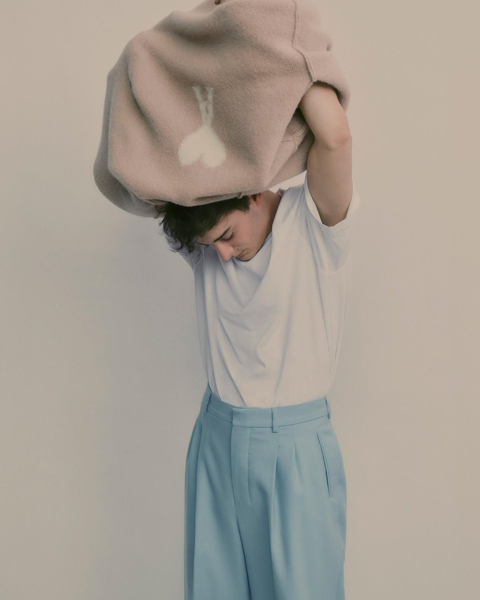 Noah Schnapp in a photoshoot for the new Ami de Coeur Cloudy Wool campaign.