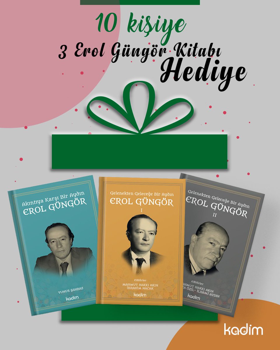 📔📗📓HEDİYE KİTAPLAR 📚📚📚

📢Vefatının 40. yıldönümünde, mütefekkir ve bilim adamı Erol Güngör hakkında yayımladığımız 3 kitabı 10 takipçimize #hediye ediyoruz.

<a href="/KadimYayin/">Kadim Kitaplar</a>
 hesabımızı takip etmeniz ve RT yapmanız kâfi. 
Sonuçlar 14 Kasım günü açıklanacak.

#kadimyayınları