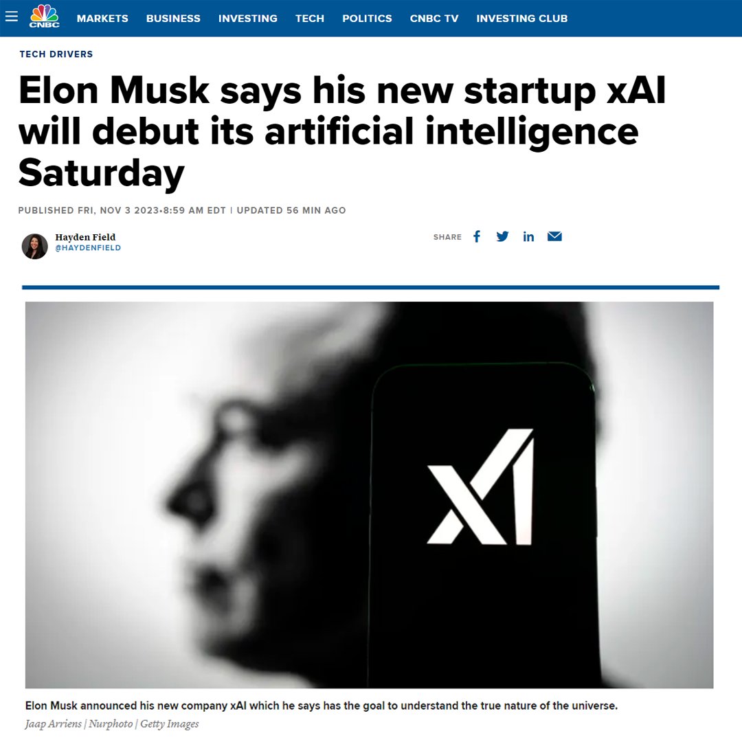 wallstmemes's tweet photo. 'Tomorrow, xAI will release its first AI to a select group' - Elon Musk https://t.co/qtzKswzYrf