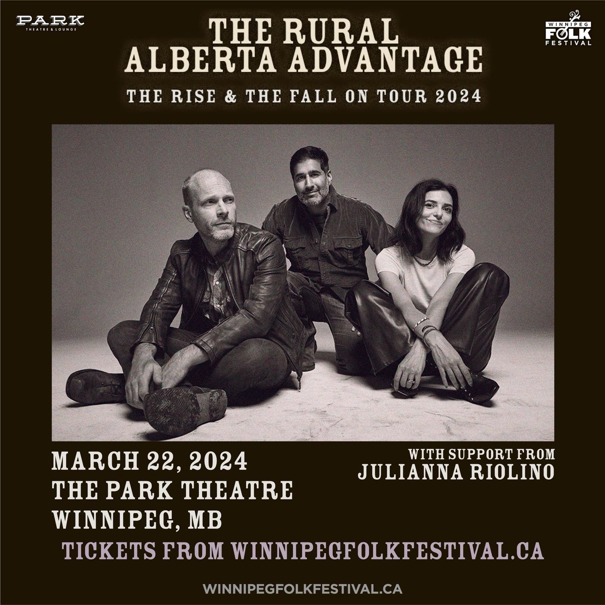 We are VERY excited to welcome back @ruralalberta to @myparktheatre on March 22, 2024 with @jrjuliannasings. They will be touring their fifth studio album 'The Rise & The Fall'. Tickets on sale NOW! bit.ly/460ZXsG