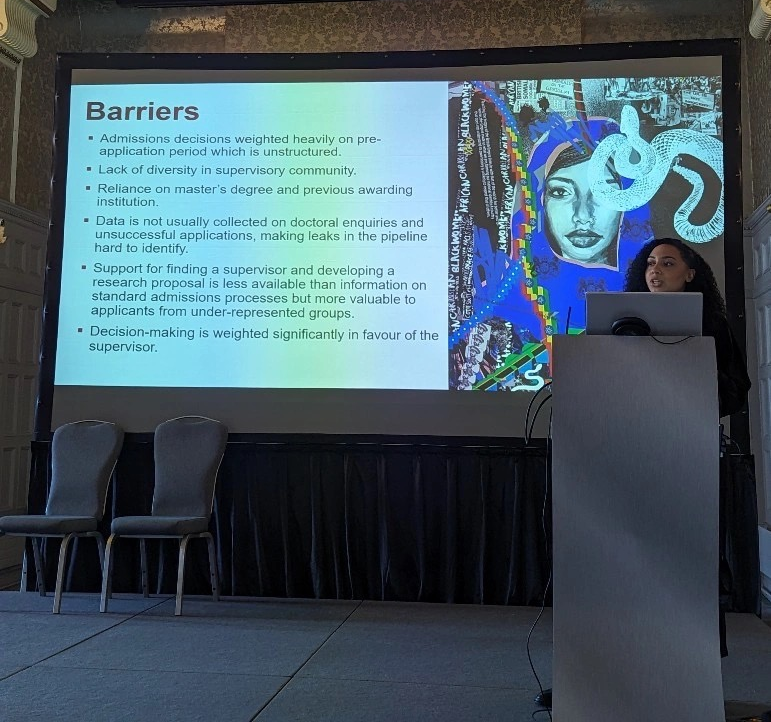 Today <a href="/EDEPI_/">The EDEPI Project</a>'s Lauren Russell has been presenting on our Draft Competencies Framework for PGR admissions at the @UKCGE EDI in PGR Conference.
Find out more about how we are removing barriers to doctoral education for racially minoritised groups ntu.ac.uk/edepi #ukcgeEDI