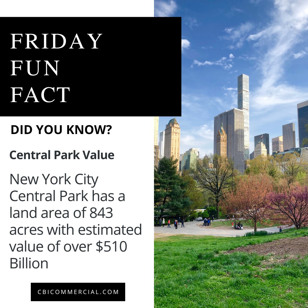 #FridayFunFact 🎉: NYC's Central Park, stretching over 843 acres, is valued at a staggering $510 Billion! It's more than a green retreat, it's a treasure nestled in the urban jungle 🌳💰. #CentralParkFacts #NYCTrivia #RealEstateWonders #DidYouKnow