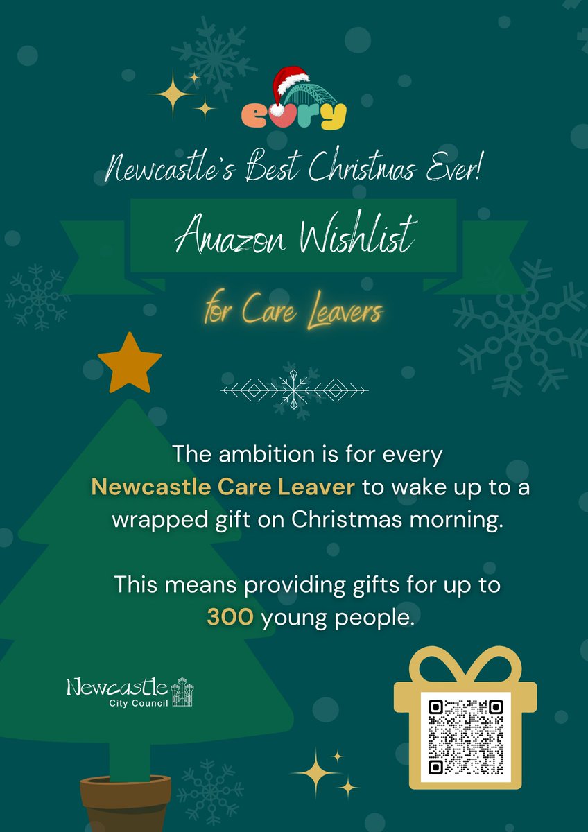 🎄 Let's help Care Leavers to have the best Christmas Ever!

For those who feel able to this year, we are asking residents and businesses to buy items from the online Amazon Wishlist for Care Leavers 👉 orlo.uk/IPiRX

Thank you - Newcastle City Council
