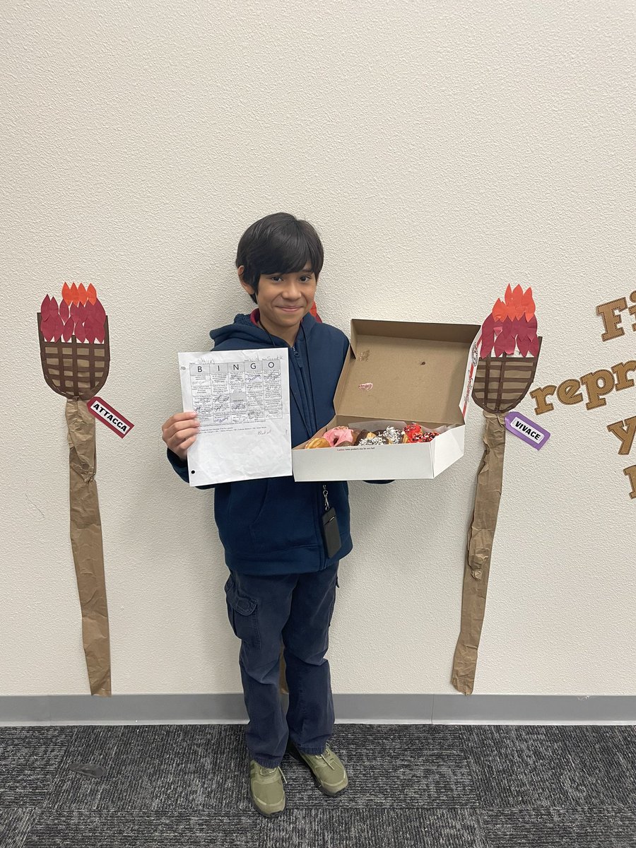 Everyone say CONGRATS MATTHEW! Matthew completed a Black Out Bingo on his Bingo card and earned a dozen donuts from Mr. Salinas! 🍩🎉

#WebbBearBand #WebbPRIDE #WebbAllStars #EarnYourFire