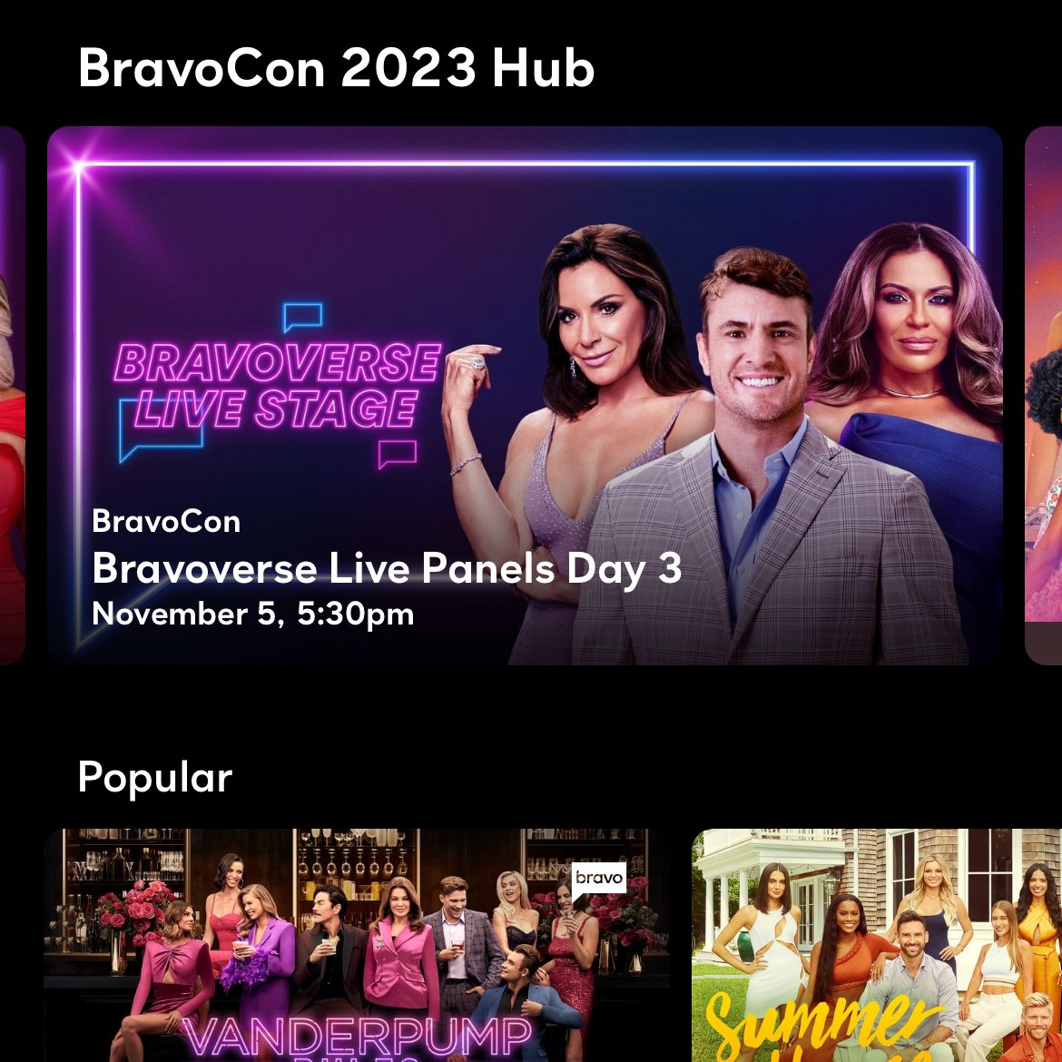 PSA: If you're getting #BravoCon updates from the comfort of your couch, you can watch the Bravoverse Live Stage panels each night beginning at 5:30 pm ET, streaming on Peacock. Plus, more exclusive panels dropping throughout the weekend and into next week 😘