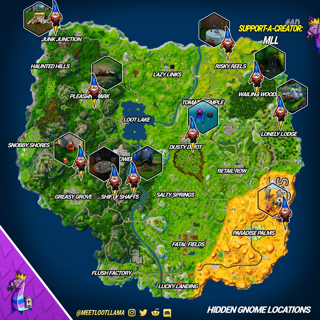 Fortnite - Encontrar Gnomos Escondidos em diferentes Localizações