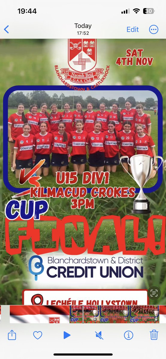 StBrigidsGAA's tweet photo. Best of luck to management and players tomorrow for their Cup Finals - great to get this far !!
A massive thanks to our sponsors Blanchardstown and District Credit Union #jerseysonpoint #sponsoredbybdcu #naomhbrídabú #camogie #cupfinal #loveyoursport #ourgameourpassion https://t.co/LiOKMpG5d2