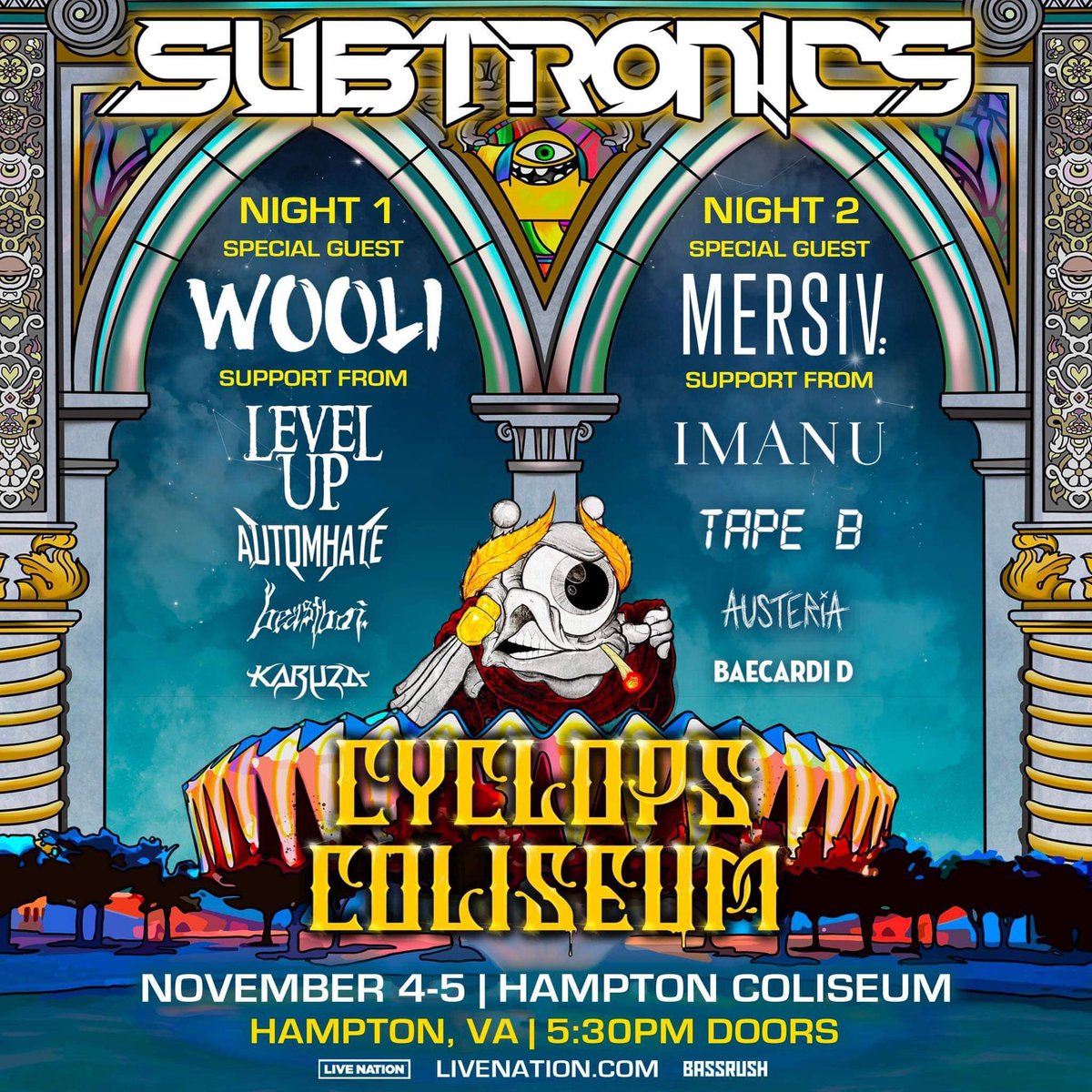 WakaFlokaWojeck's tweet image. We&apos;ve had unforgettable moments at Hampton Coliseum with so many incredible artists! 🏟️🤩🔥

Get ready for the next chapter TOMORROW as Subtronics takes us on a cosmic journey! Join the #cyclopsarmy and experience his debut on our beloved Mothership! 🛸