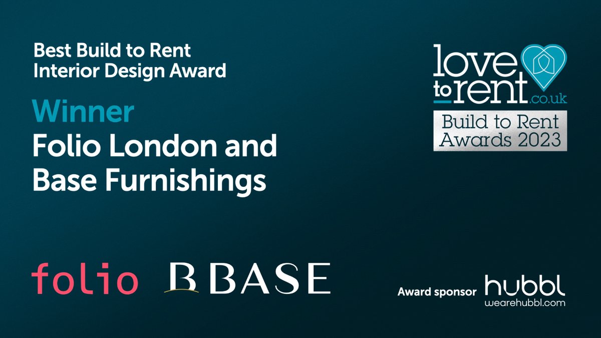 Congratulations to <a href="/FolioLondon/">Folio London</a> and <a href="/basefurnishings/">Base Furnishings</a> on being announced the winner of the #InteriorDesign category sponsored by <a href="/wearehubbl/">Hubbl</a> at the #BTRAwards.