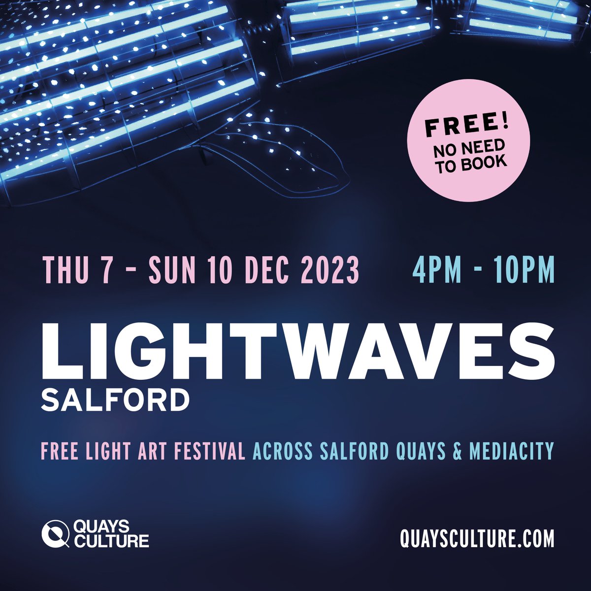 LIGHTWAVES IS BACK!  We’re excited to announce that Lightwaves Salford will be celebrating its 10th anniversary this winter. Lightwaves Salford runs over 4 evenings from 7th to 10th December 2023, 4pm-10pm. FREE to attend and no booking required, just turn up and enjoy!