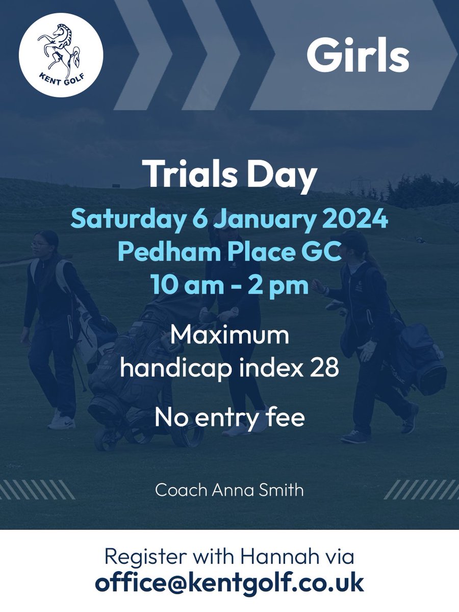 Kent Golf (@kent_golf_) on Twitter photo Kent Golf are looking for the next generation of county players! 🏌️♀️
The Girls trials day for selection to the Girls team and Girls Elite academy for 2024 will be held at <a href="/Pedhamplace/">Pedham Place</a> at 10am on Saturday 6 January 2024. No fee to attend.
Find out more ➡️ kentgolf.org/news.php?newsi… Kent Golf are looking for the next generation of county players! 🏌️♀️
The Girls trials day for selection to the Girls team and Girls Elite academy for 2024 will be held at <a href="/Pedhamplace/">Pedham Place</a> at 10am on Saturday 6 January 2024. No fee to attend.
Find out more ➡️ kentgolf.org/news.php?newsi…