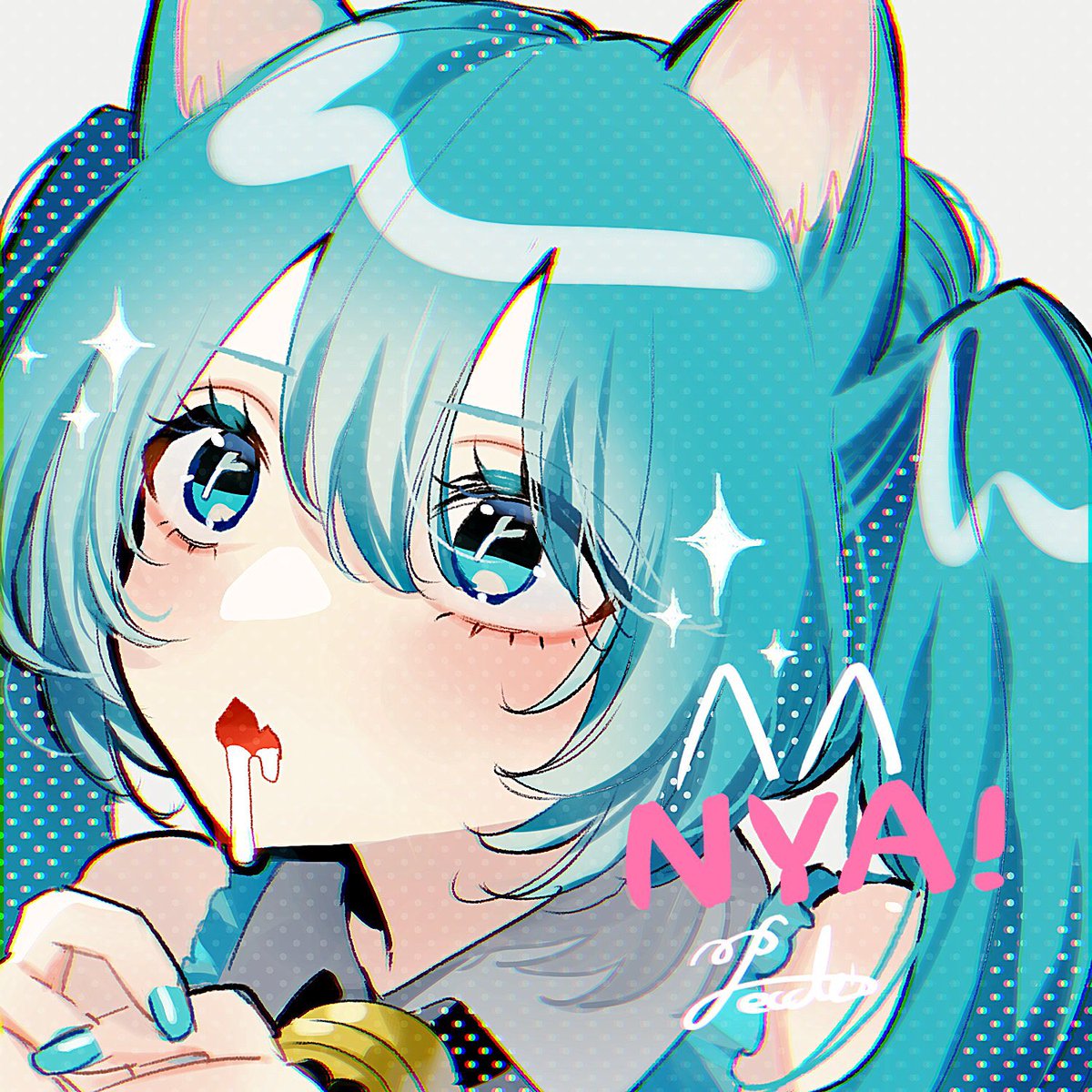 hatsune miku 1girl solo animal ears cat ears bell drooling twintails  illustration images