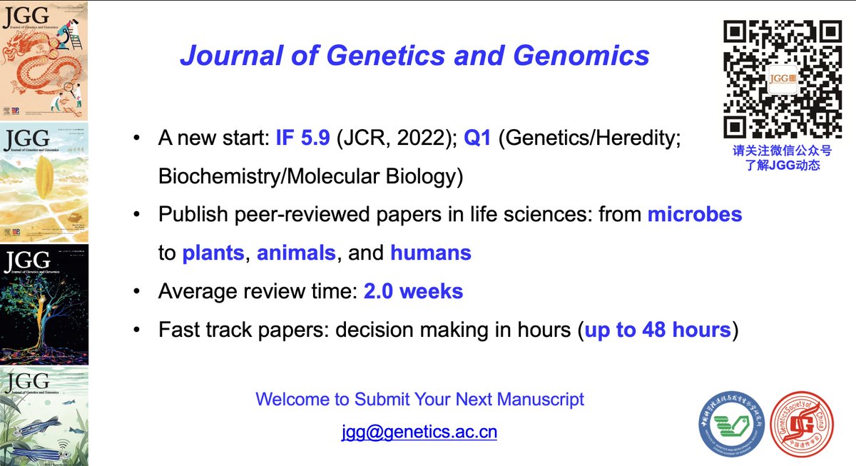 JGG is an international journal publishing peer-reviewed articles of novel and significant discoveries in all areas of biology and biomedicine, published by Institute of Genetics and Developmental Biology, The Genetics Society of China, and Elsevier.

🔗：sciencedirect.com/journal/journa…
