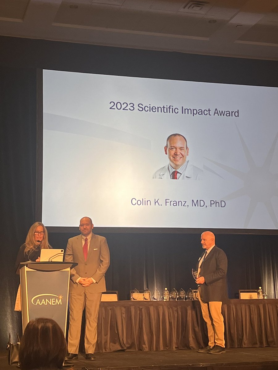 Congratulations @ColinFranzMDphd on receiving the scientific impact award at @AANEMorg #physiatry