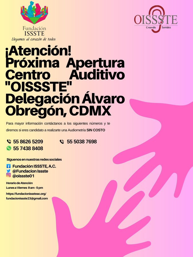 ¡Atención Delegación Álvaro Obregón! 
Muy pronto estaremos mas cerca de ti 
#oissste
#fundacionissste
#llegamosalcorazondetodos 
#creandosonidos