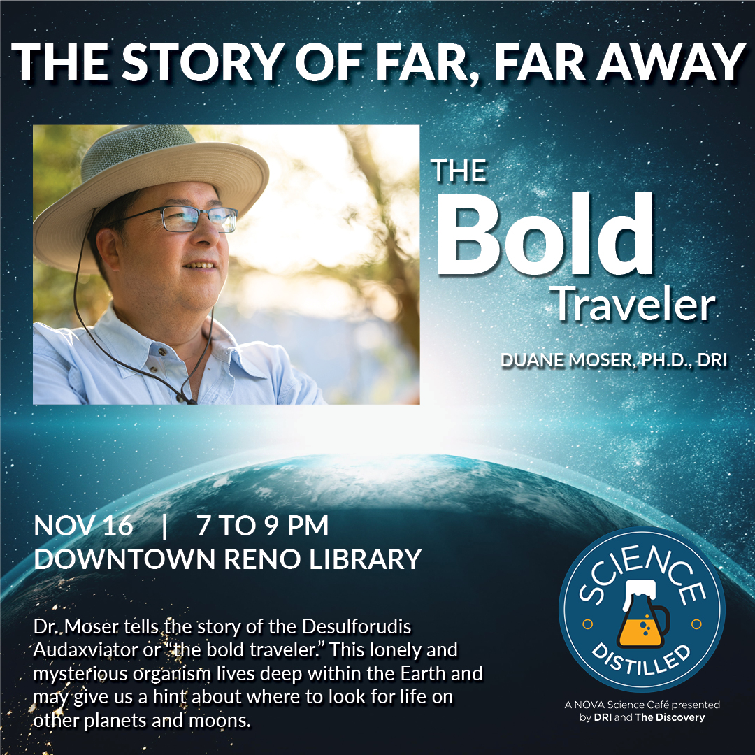 DRIScience's tweet photo. #ScienceDistilled departs from Earth for a journey to explore the beyond! Join our speakers on Nov. 16 at the #DowntownRenoLibrary as they share stories about #quantumtheory, #astrobiology, and looking for life beyond our planet. Tickets @nevadamuseum: https://t.co/0YP6IZQlww https://t.co/bzhRhs1XVR