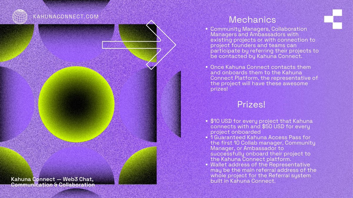 kahuna_connect's tweet photo. Are you a Collaboration Manager, Community Manager, Ambassador or a Content Creator? 

Want to be EARLY and rep your Project?

Want to have the chance to earn while solving issues within your Community?

Presenting: 

Kahuna Connect Project Referral Program🌊🏄‍♂️

DM us and represent your Project! 

#Kahuna #Crypto #NFT #Polygon #Matic #EVM #communitymanagers #NFTCommunity
